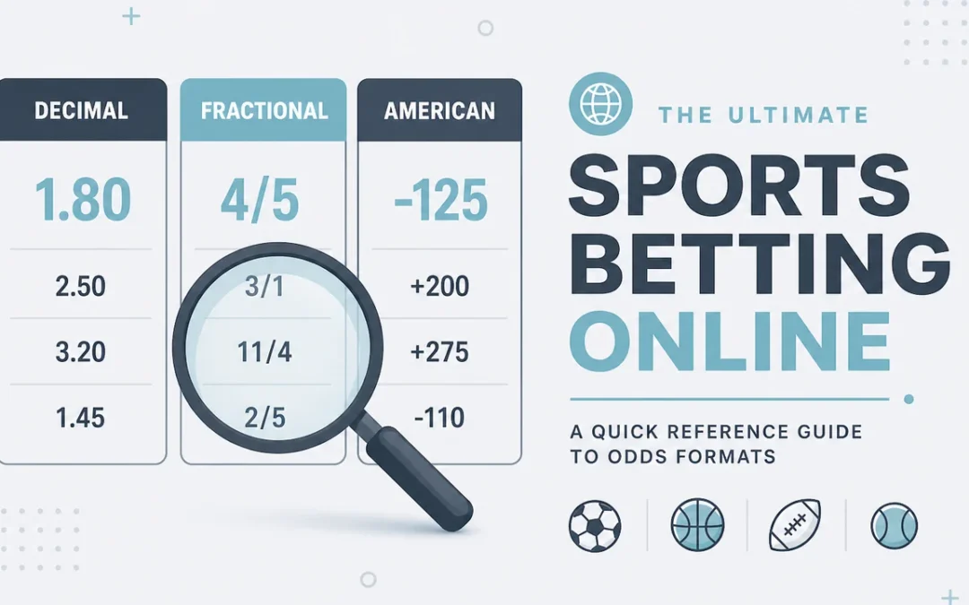 Minimalist sports betting reference hero showing three odds format columns